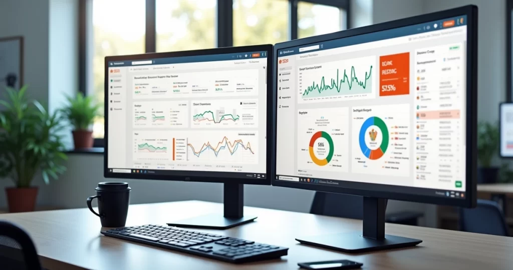 Tela detalhada de painel do Google Ads mostrando gráficos de desempenho e controle de campanha digital